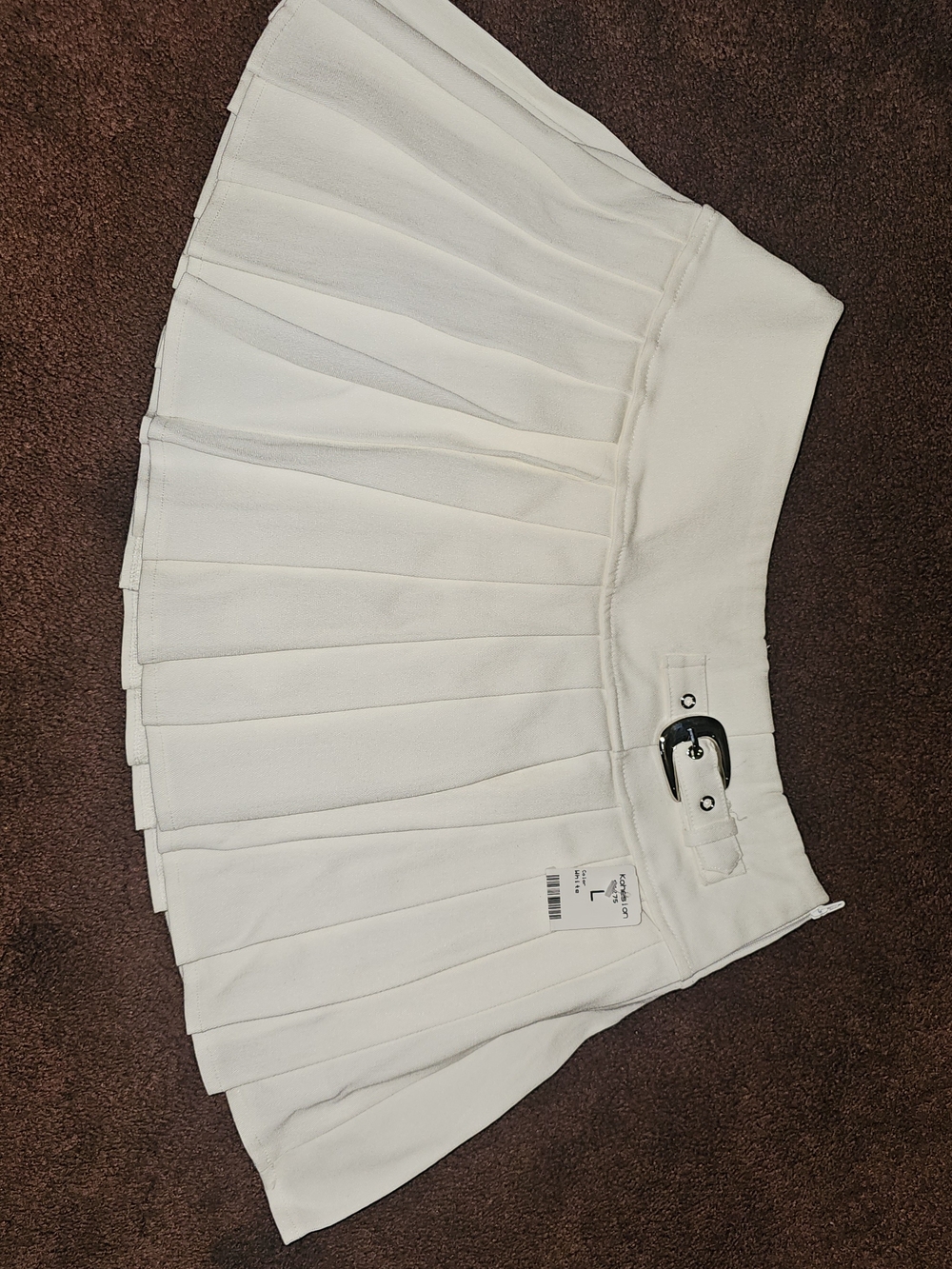White Pleated Mini Skirt with Buckle Waist